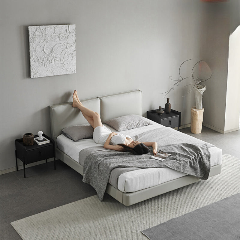 Air Suspension Bed Induction Light with 1.8 Meters Double Bed Wedding Bed Tofu Block Italian Minimalist Leather Bed Master Bed