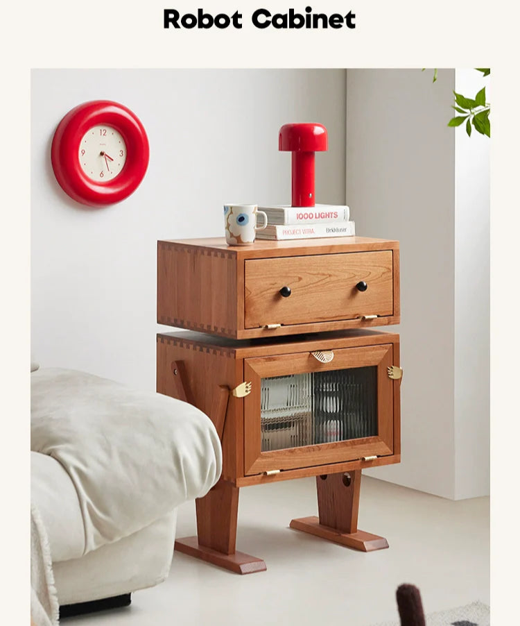 Roboter-Seitenschrank, kreativer Schlafzimmer-Nachttisch, Kinder-Sofa-Schließfach aus Massivholz, leichte Luxus-Internet-Berühmtheit