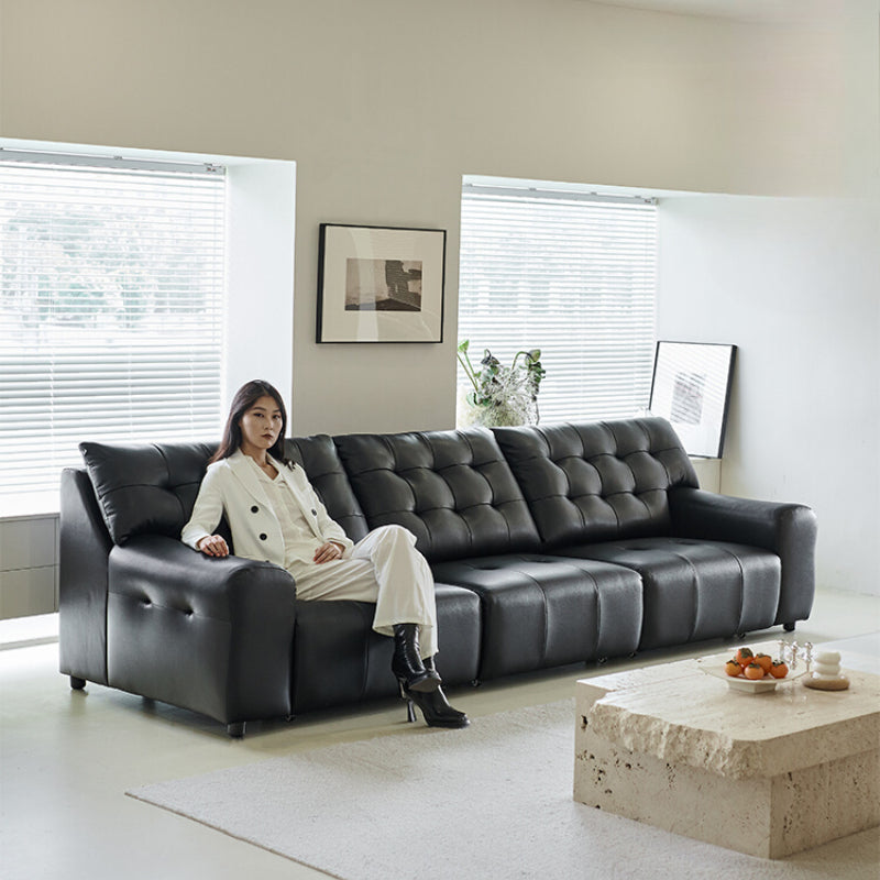 Big Black Bear Electric Sofa Italian Minimalist Living Room Leather First Class Zero Wall Retractable Function Sofa Bed