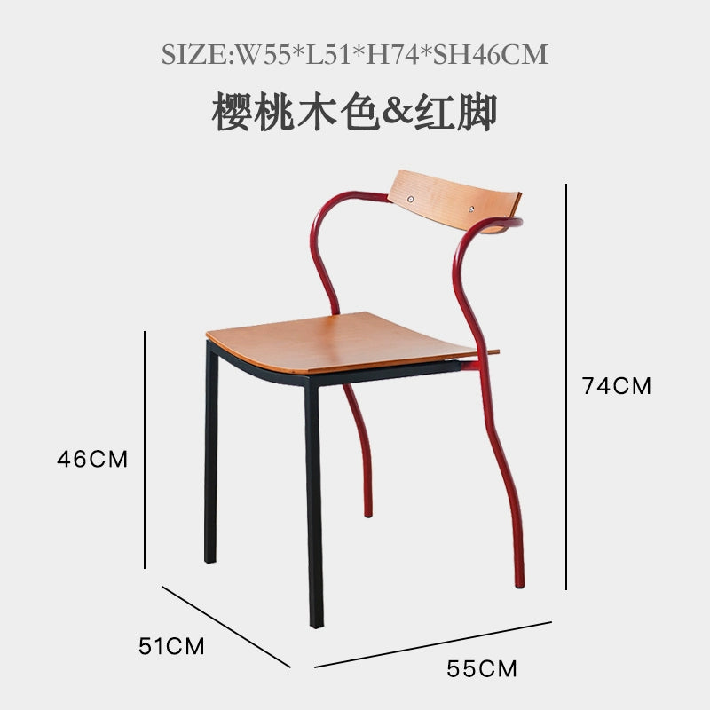 Einfacher Designer-Esszimmerstuhl, mittelalterlicher künstlerischer Stuhl, Schmiedeeisen, Massivholz, Café, Restaurantstuhl, Freizeit