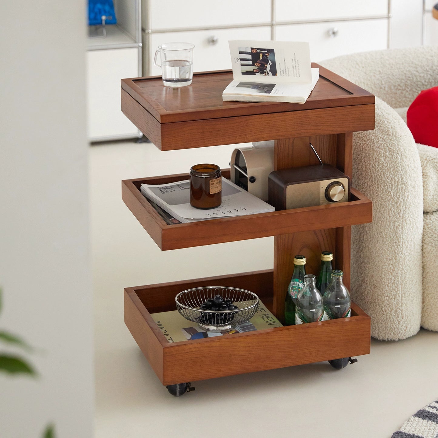 Trolley Rack Solid Wood Retro Living Room Sofa Side Few Modern Simple Balcony Casual Table