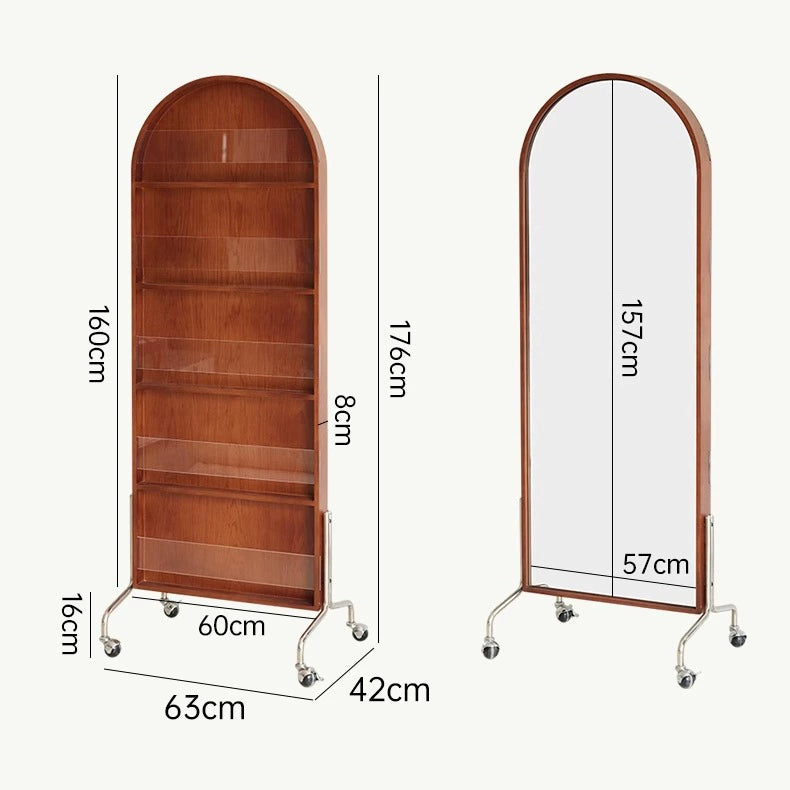 Zeitschriftenständer Multifunktionaler Ganzkörperspiegel Retro-Zeitungsständer aus Massivholz vom Boden bis zur Decke Beweglicher Ganzkörperspiegel