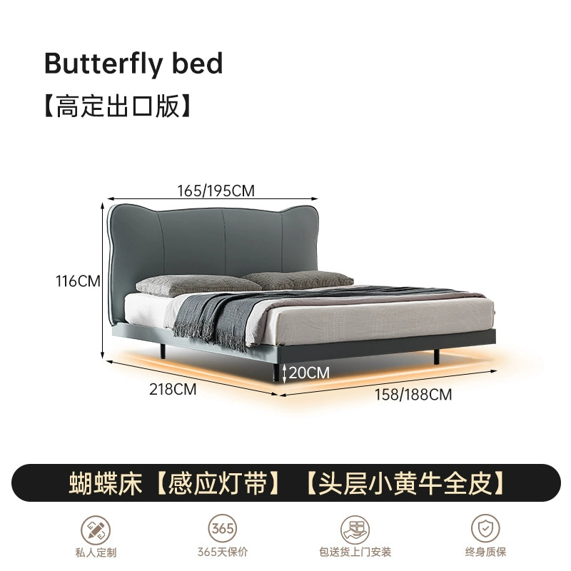 Italian Light Luxury Double Bed 1.8 Meters Master Bedroom Bed Modern Simple Wedding Bed Real Cowhide High-end Atmospheric Soft Bed