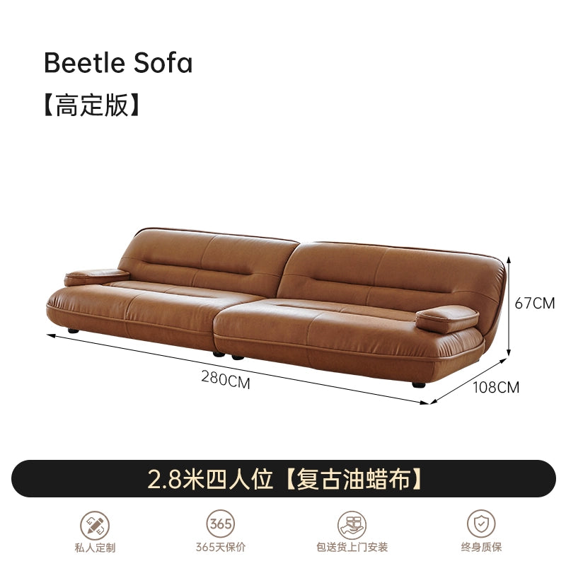 Beetle Sofa Creative Antique Designer Retro First Layer Oil Wax Leather Living Room Home Three-person Sofa