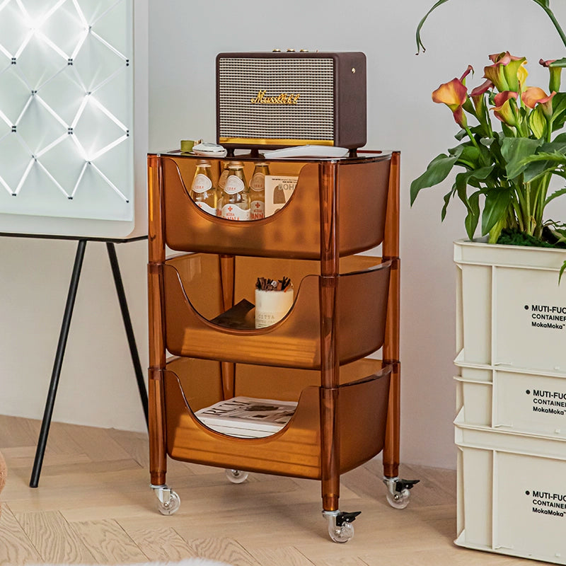 Transparent Multi-functional Shelf Nordic Bedroom Acrylic Mobile Cart Snack Storage Cabinet Bedside