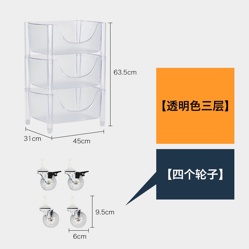 Transparent Multi-functional Shelf Nordic Bedroom Acrylic Mobile Cart Snack Storage Cabinet Bedside