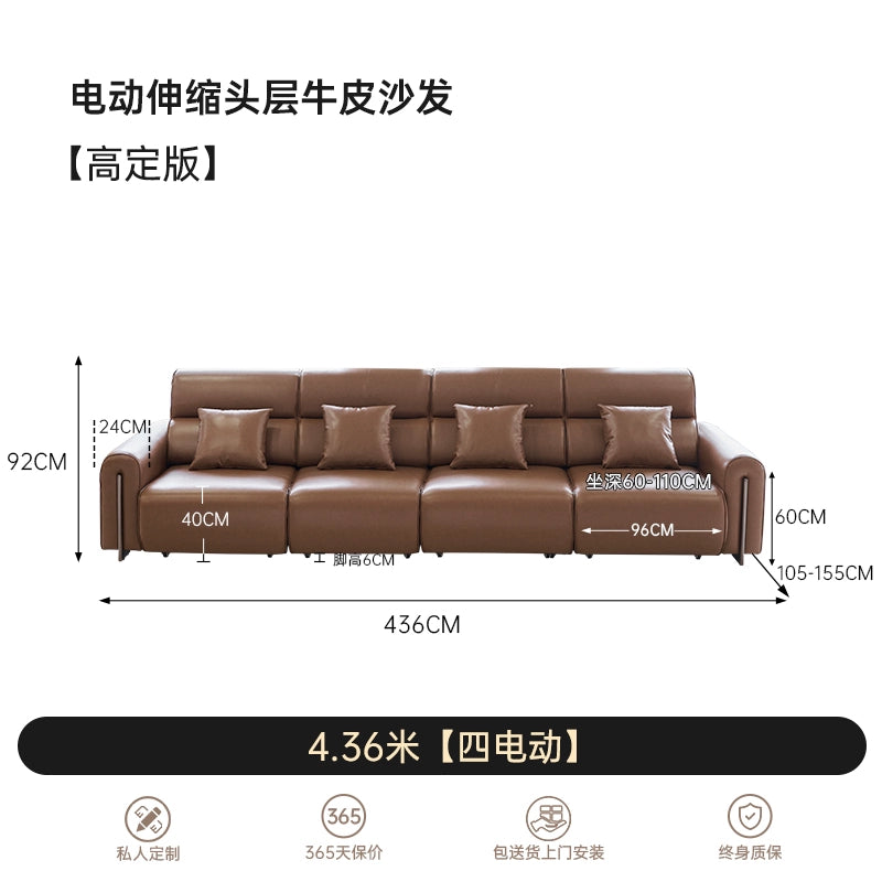 Zero Wall Electric Sofa First Layer Cowhide Modern Simple Size Apartment Living Room Telescopic Dual-purpose Sofa Bed