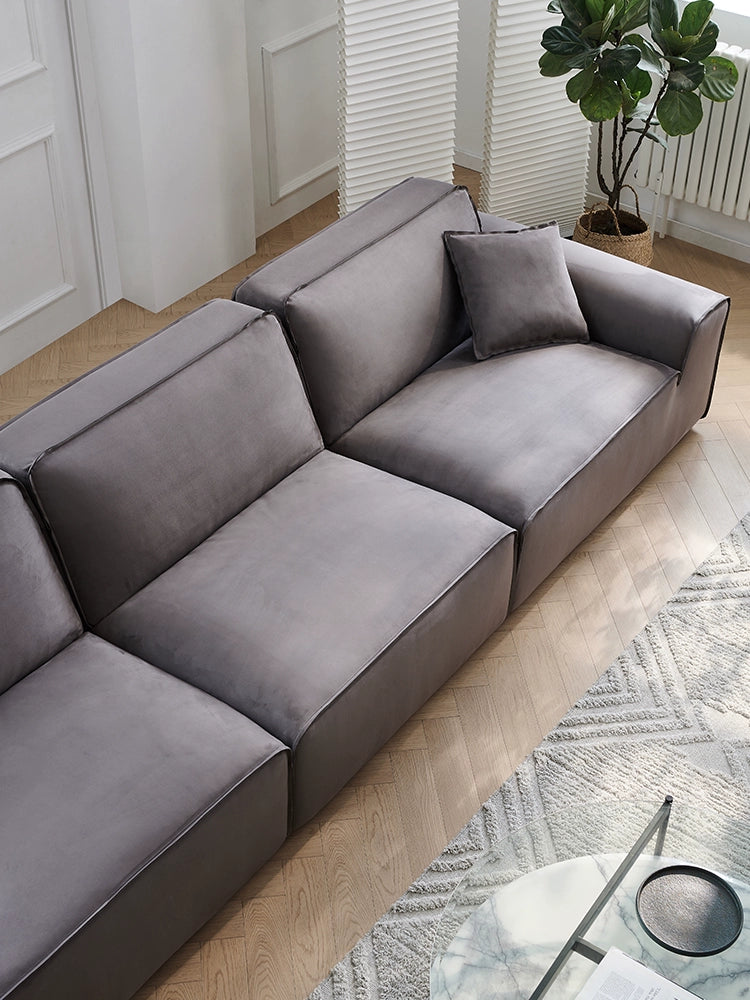 Big Black Cow Sofa Summer Picture 3814 Italian Minimalist Matte Cloth Large and Small Apartment Villa Living Room Three People Straight Row
