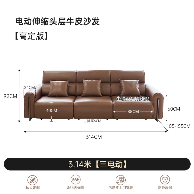 Zero Wall Electric Sofa First Layer Cowhide Modern Simple Size Apartment Living Room Telescopic Dual-purpose Sofa Bed