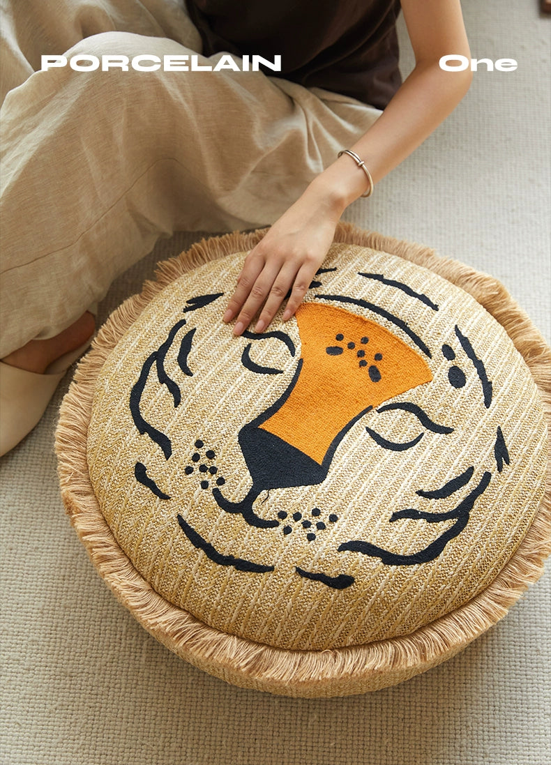 Löwe Wurfkissen Handgewebt Bestickt Sitz Pier Marokko Abnehmbares Futon Sitzkissen Teppich Pedal