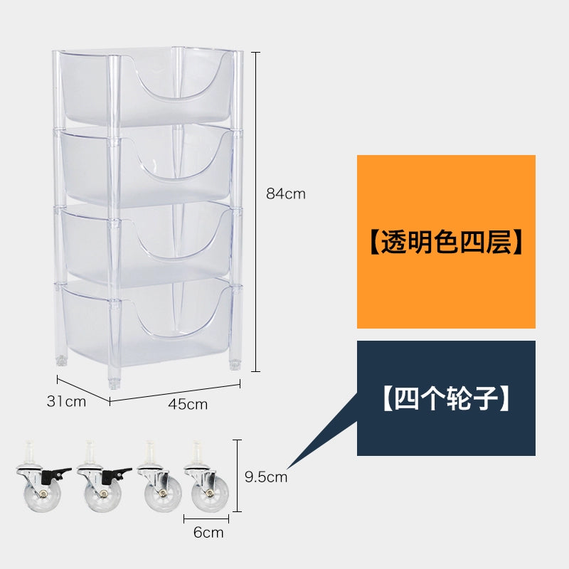 Transparent Multi-functional Shelf Nordic Bedroom Acrylic Mobile Cart Snack Storage Cabinet Bedside