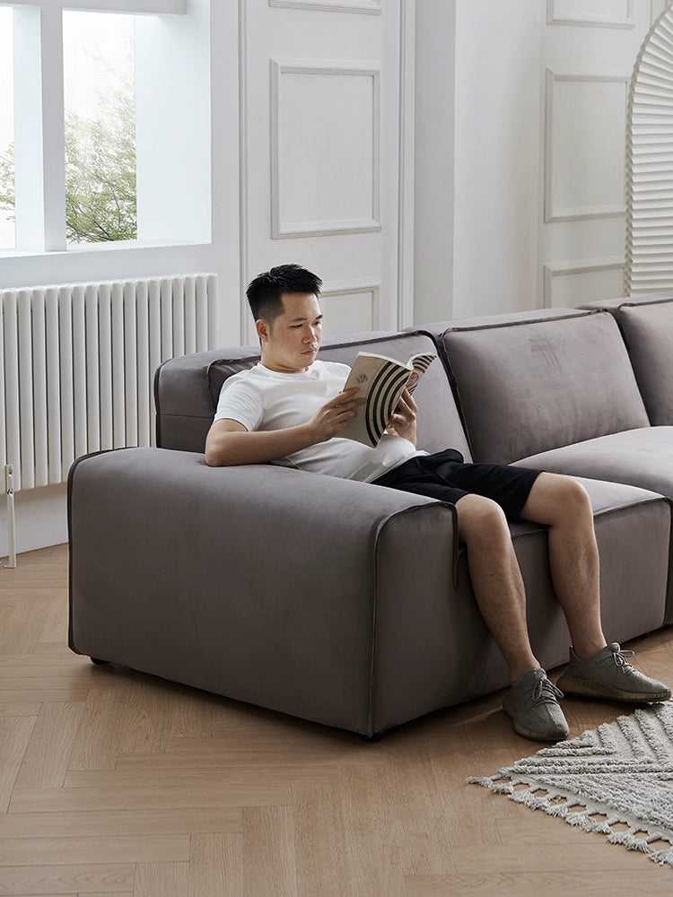 Big Black Cow Sofa Summer Picture 3814 Italian Minimalist Matte Cloth Large and Small Apartment Villa Living Room Three People Straight Row