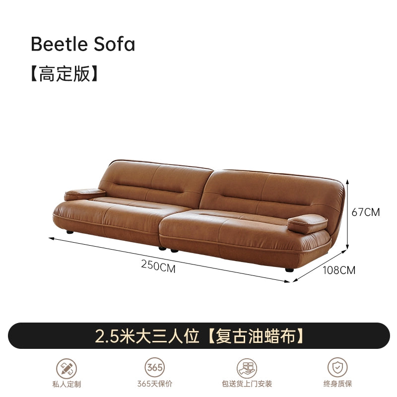 Beetle Sofa Creative Antique Designer Retro First Layer Oil Wax Leather Living Room Home Three-person Sofa