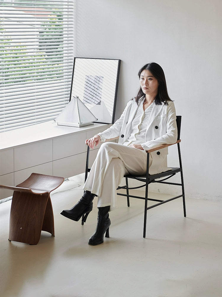 Bingzhi Chair Designer Chair Living Room Household Medieval Art Industrial Style Saddle Leather Back Chair Minimalist Leisure Chair