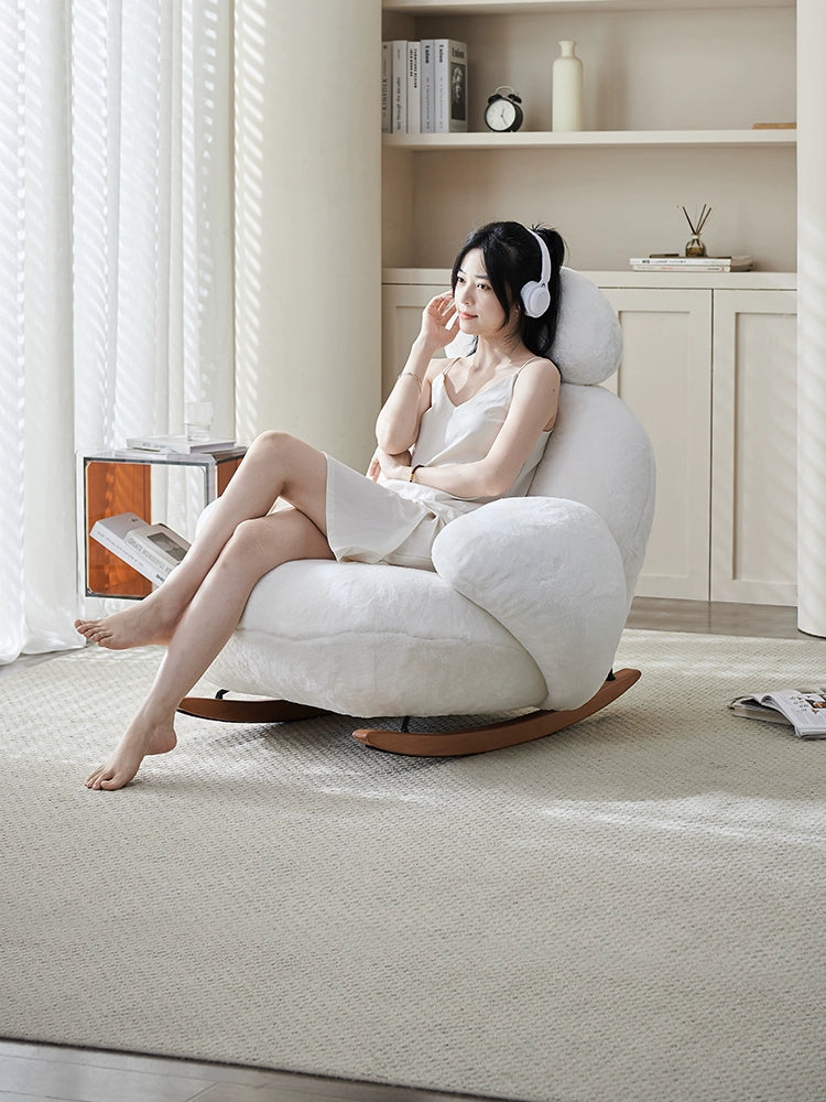 Big White Rocking Chair Cream Style Ins Popular Lazy Rocking Chair Modern Simple Home Living Room Bedroom Single Sofa Recliner