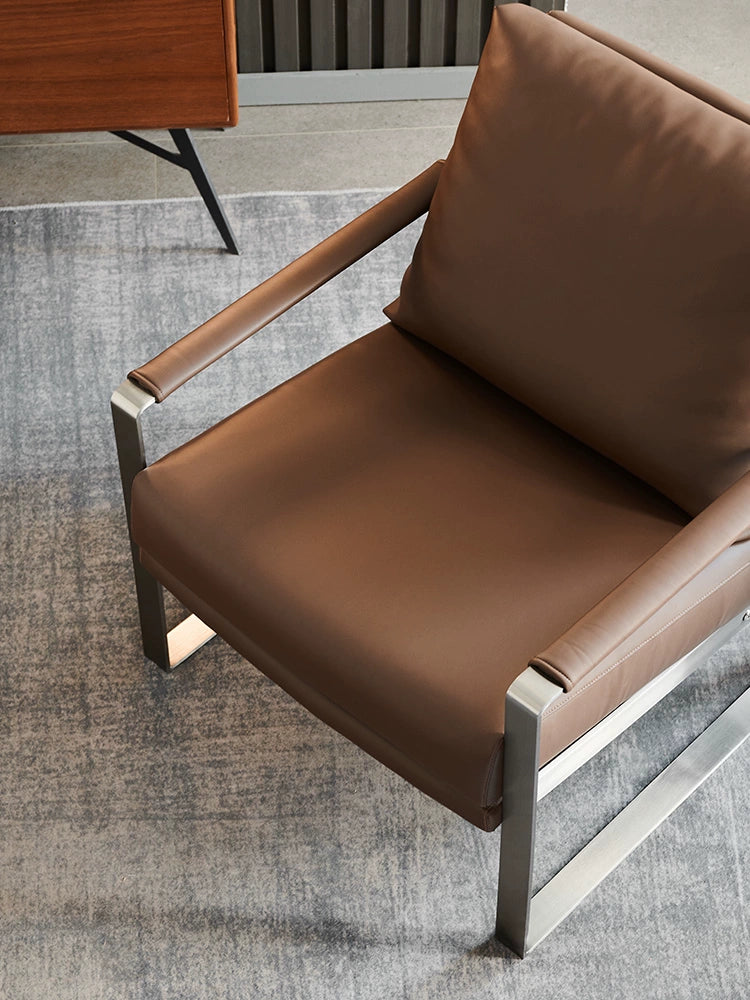 Italian Light Luxury First Layer Cowhide Balcony Leisure Chair Modern Living Room Designer Leather Sofa Chair Creative Armchair