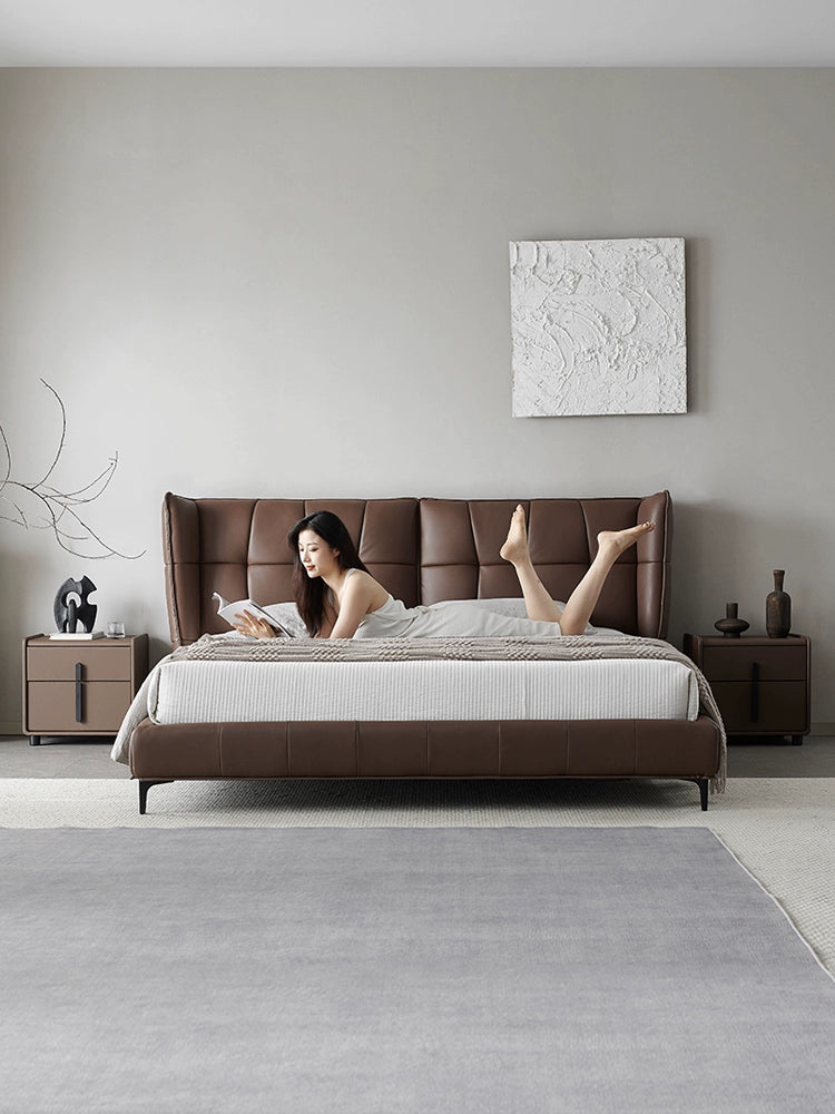B & B Muscle Bed Italian Minimalist Leather Bed Ins Popular Villa Master Bedroom Queen Bed Modern Minimalist Designer Double Bed