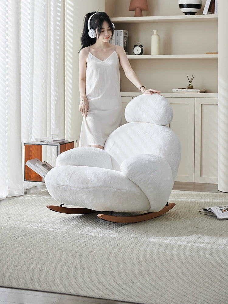 Big White Rocking Chair Cream Style Ins Popular Lazy Rocking Chair Modern Simple Home Living Room Bedroom Single Sofa Recliner