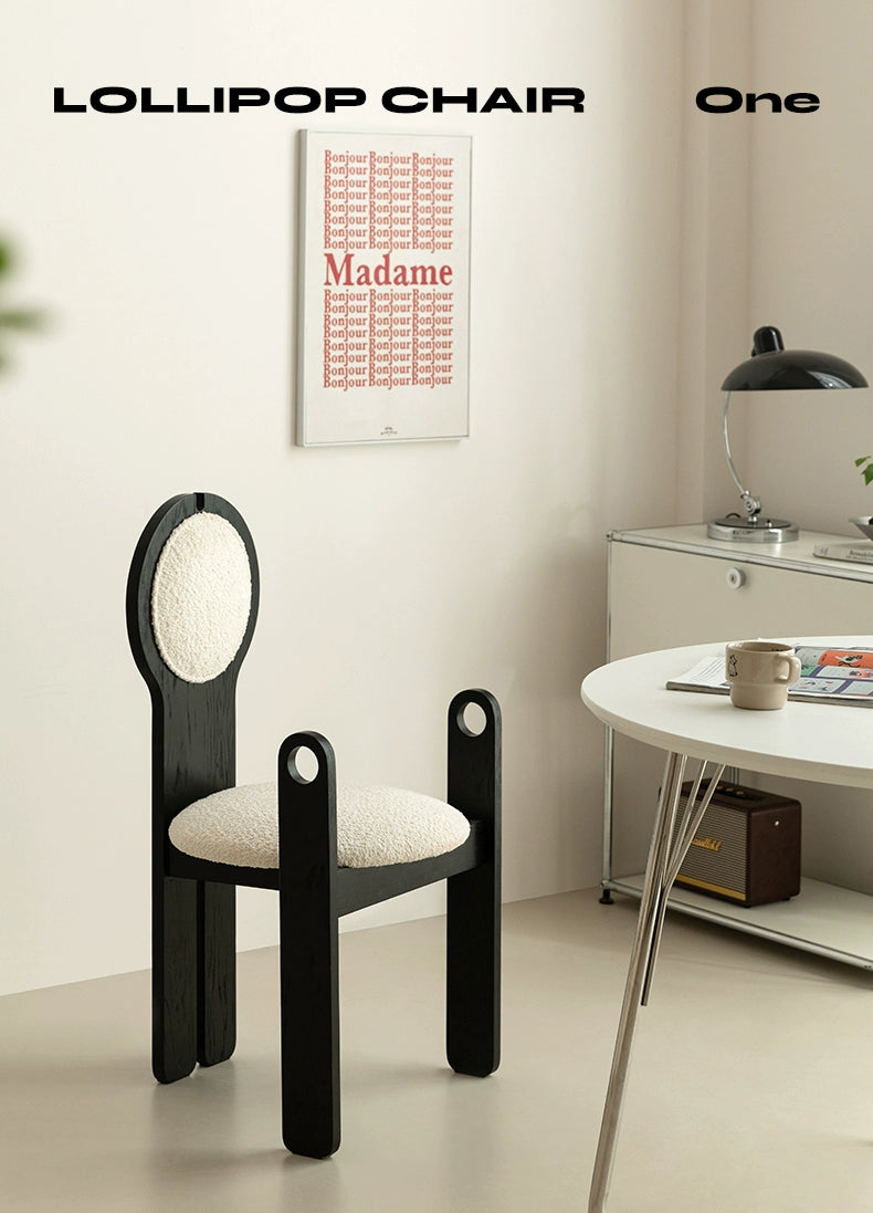 Französischer mittelalterlicher Esszimmerstuhl, Lammwolle, weicher Stuhl, Ankleidestuhl, Stuhl mit Rückenlehne aus massivem Holz, leichter Luxus, hohes Gefühl