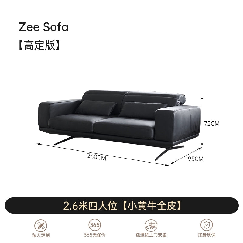 Italian Minimalist Adjustable Backrest Sofa First Layer Cowhide Modern Minimalist Living Room Designer Zee Straight Corner