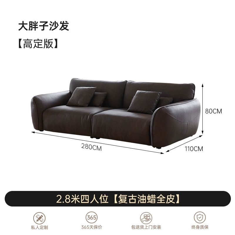 Italian Minimalist First-layer Cowhide Designer Large Flat-floor Villa Living Room High-end Straight Row Medieval Big Fat Sofa