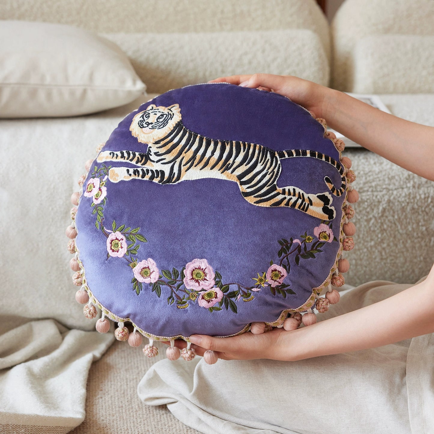 Tiger Throw Pillow Embroidery Design Waist Cushion Office Nap Sofa Pillow Light Luxury Premium Ins