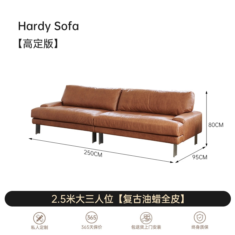 Medieval Modern Hardy Sofa Designer Imported First-layer Cowhide Small Apartment Living Room Straight Row Three-person Sofa