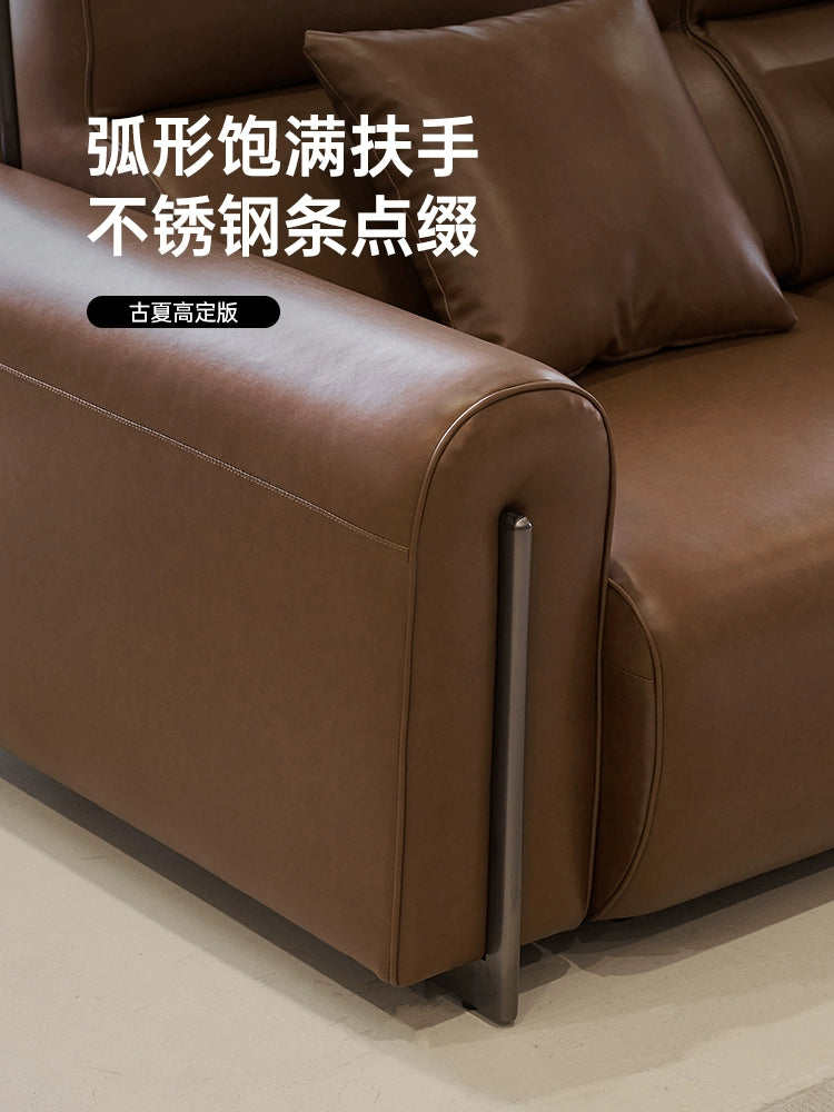 Zero Wall Electric Sofa First Layer Cowhide Modern Simple Size Apartment Living Room Telescopic Dual-purpose Sofa Bed