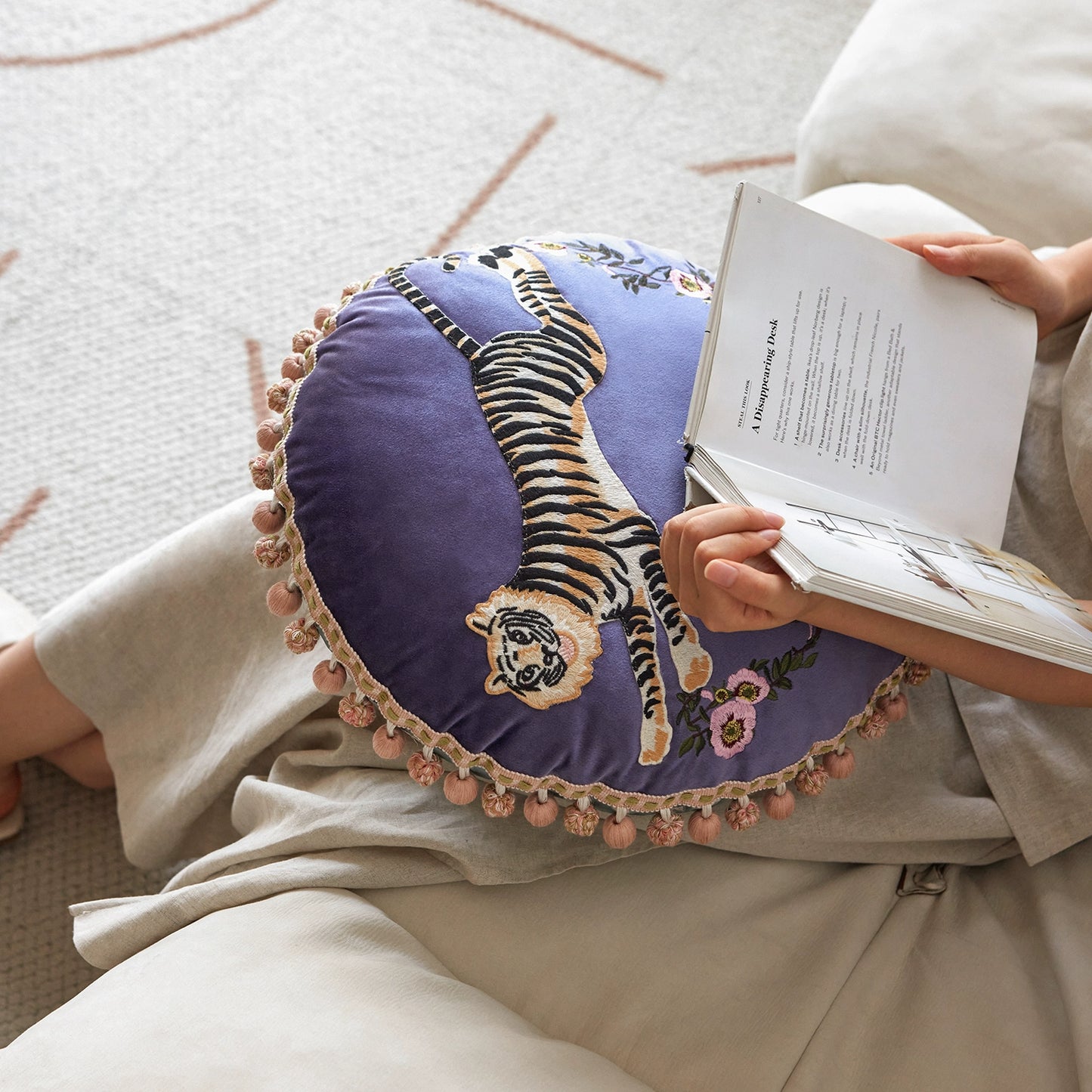 Tiger Throw Pillow Embroidery Design Waist Cushion Office Nap Sofa Pillow Light Luxury Premium Ins