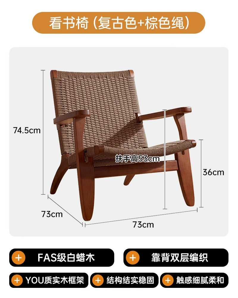 Rattan Sofa Stuhl Nordic Freizeit Stuhl Massivholz Zurück Stuhl Balkon Mittelalterlichen Log Wabi-sabi Wind