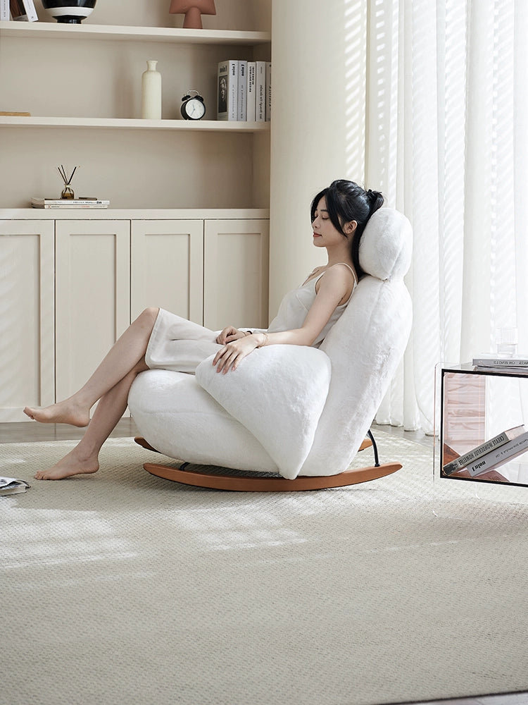 Big White Rocking Chair Cream Style Ins Popular Lazy Rocking Chair Modern Simple Home Living Room Bedroom Single Sofa Recliner