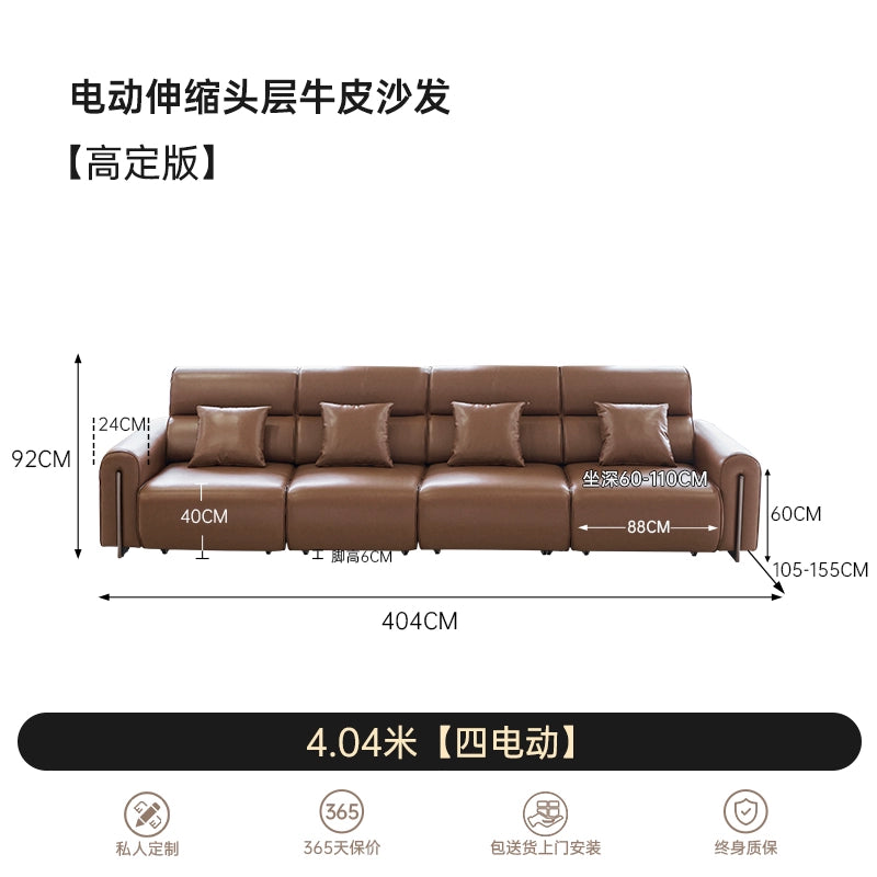 Zero Wall Electric Sofa First Layer Cowhide Modern Simple Size Apartment Living Room Telescopic Dual-purpose Sofa Bed