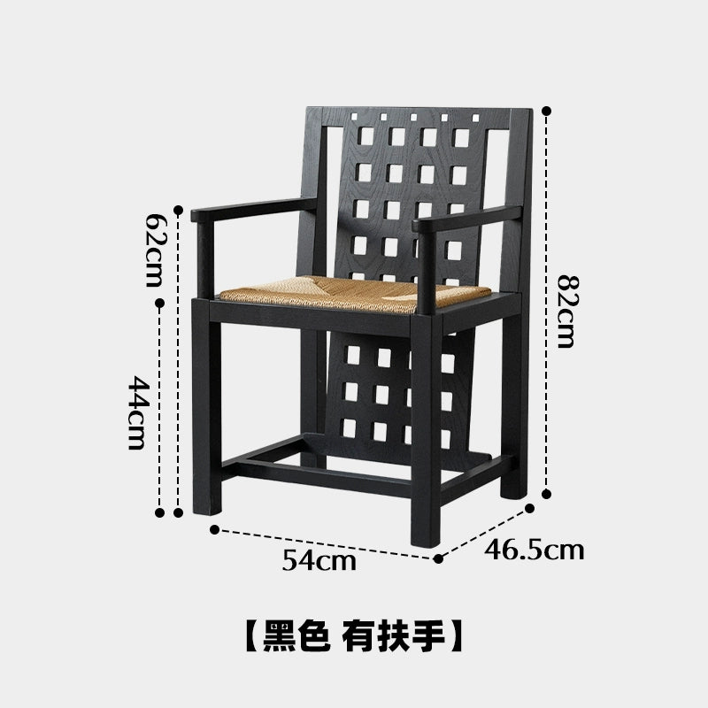 Retro-Esszimmerstuhl aus massivem Holz, mittelalterlicher Designerstuhl mit hoher Sinnlichkeit, geflochtener Seilrückenlehne, französischer Kreativstuhl