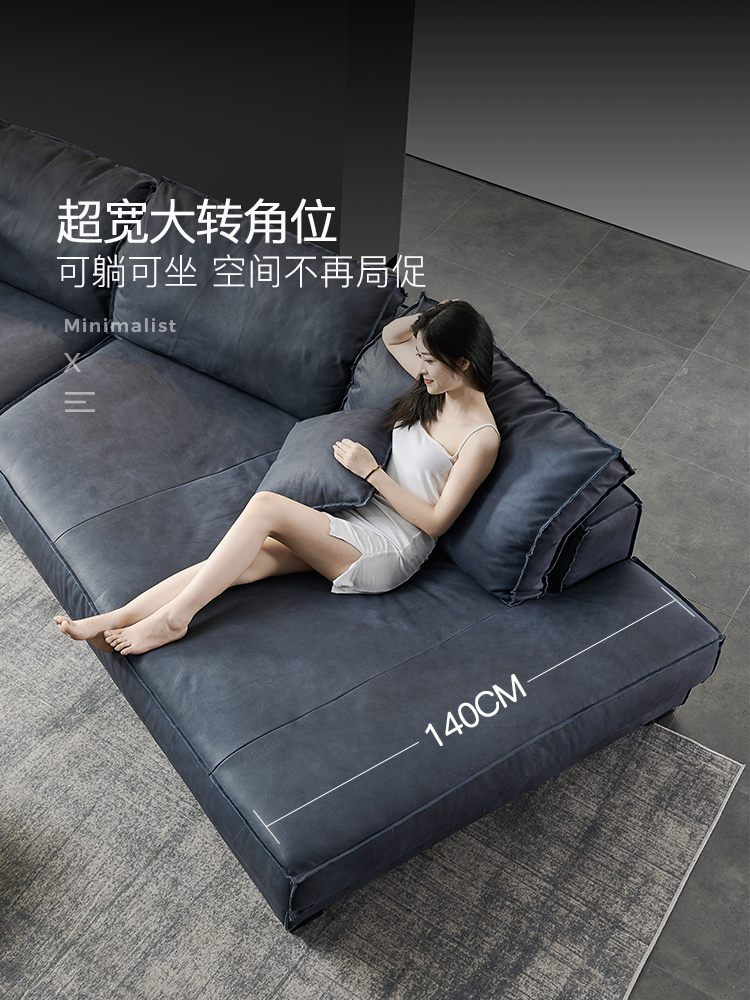 Baxter Sofa Italian Light Luxury Leather First Layer Cowhide Italian Minimalist Special-shaped Industrial Style Down Sofa