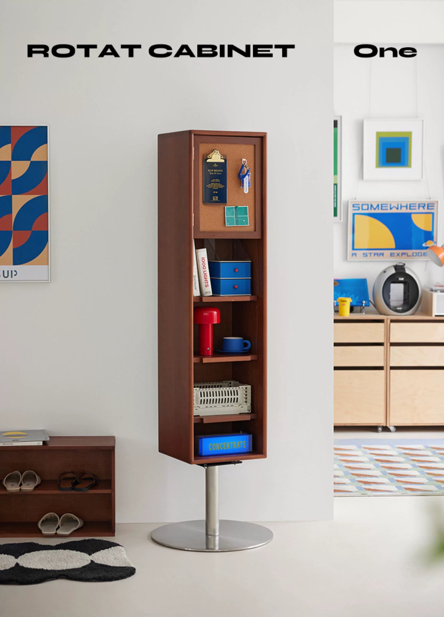 Multifunktionale Truhe drehbar mit Ganzkörperspiegel Aufbewahrungsschrank Retro Nordic Wandaufbewahrungsschrank Massivholz