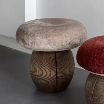 Pilzhocker Designer-Hocker aus Holz, niedriger Hocker, Schuhwechselhocker, mittelalterlicher Creme-Stil, Ankleidehocker