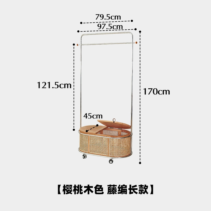 Mobiler Bodenaufhänger Massivholz-Rattan-Aufhänger Wabi Sabi Wind Schlafzimmergarderobe Homestay-Kleiderständer