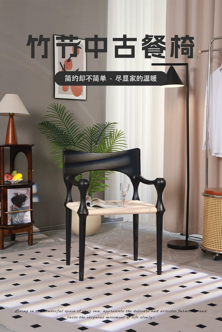 Französischer gewebter Esszimmerstuhl, mittelalterlicher Designer-Künstlerstuhl, kreativer Master-Stuhl mit Armlehne