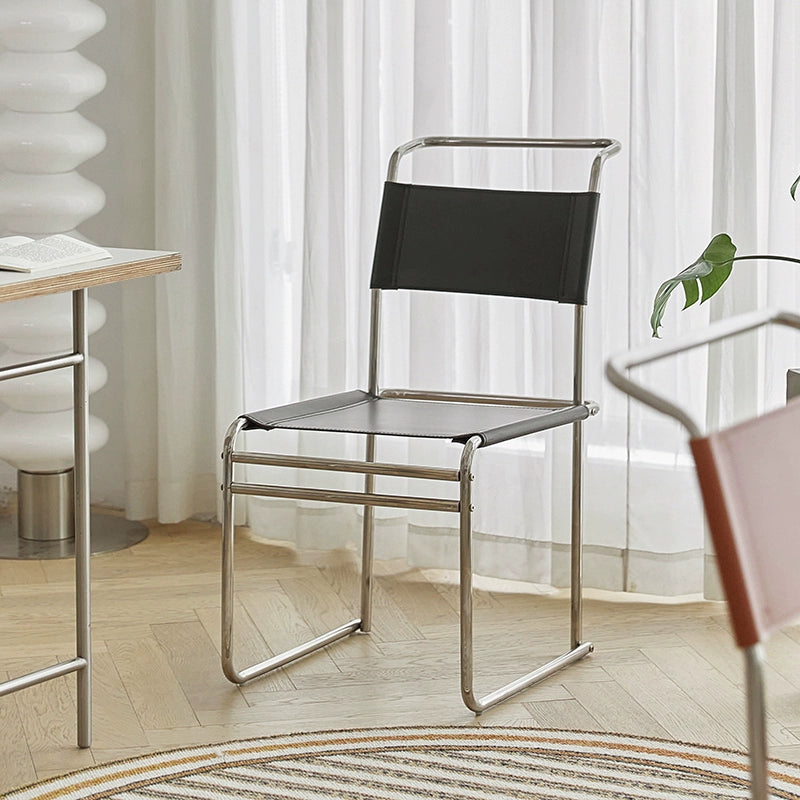 Bauhaus Chair Design Sense Retro Dining Chair Saddle Leather Stainless Steel Tube Nordic Ins Style Negotiation Chair