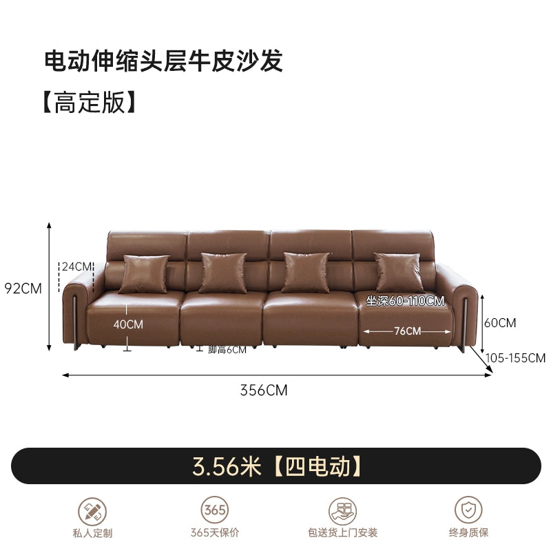 Zero Wall Electric Sofa First Layer Cowhide Modern Simple Size Apartment Living Room Telescopic Dual-purpose Sofa Bed