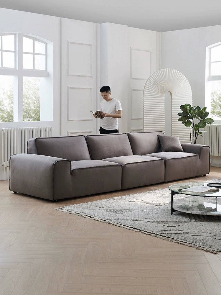 Big Black Cow Sofa Summer Picture 3814 Italian Minimalist Matte Cloth Large and Small Apartment Villa Living Room Three People Straight Row