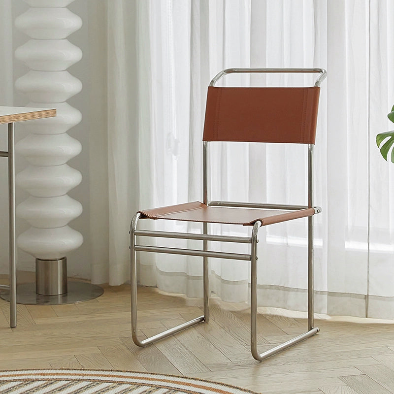 Bauhaus Chair Design Sense Retro Dining Chair Saddle Leather Stainless Steel Tube Nordic Ins Style Negotiation Chair