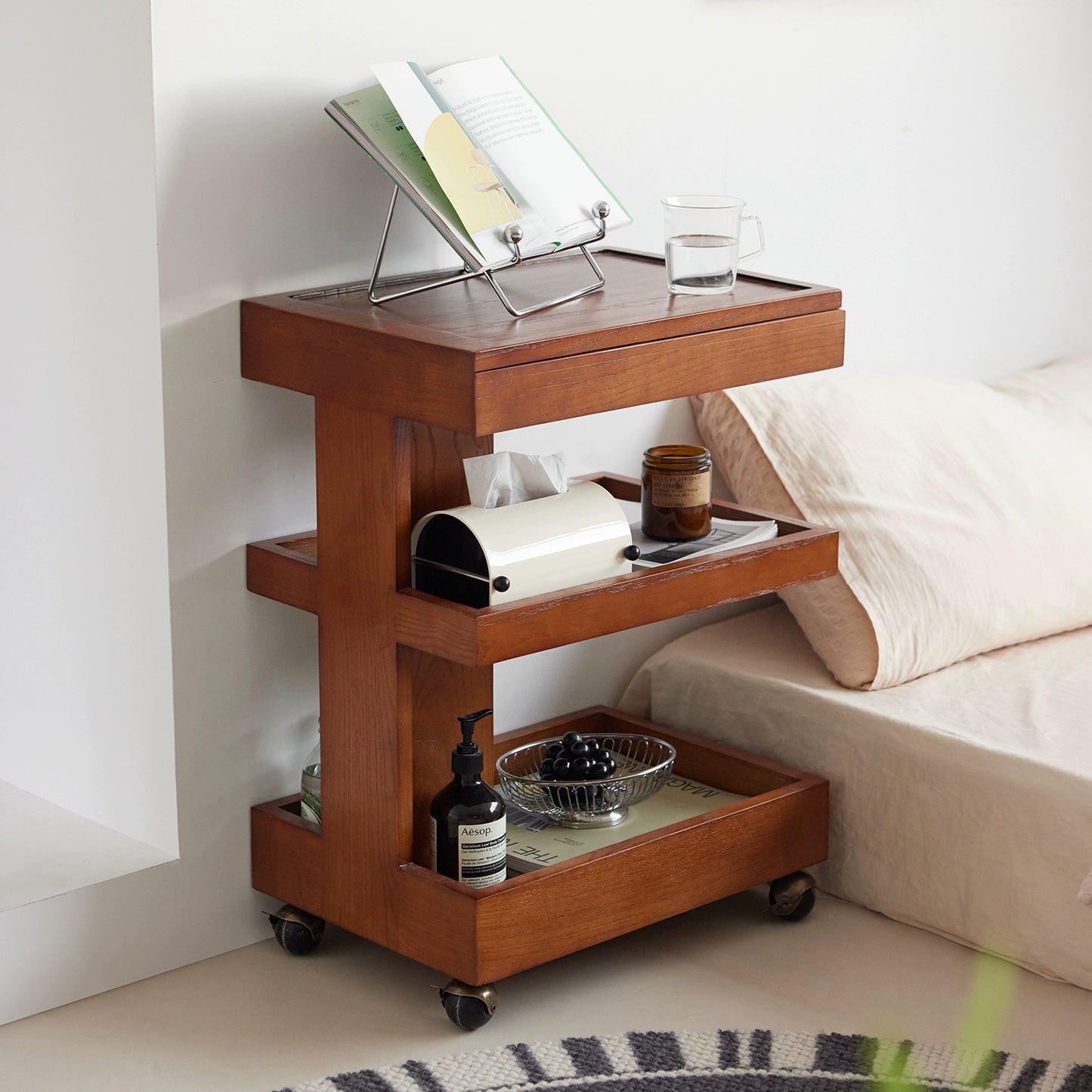 Trolley Rack Solid Wood Retro Living Room Sofa Side Few Modern Simple Balcony Casual Table