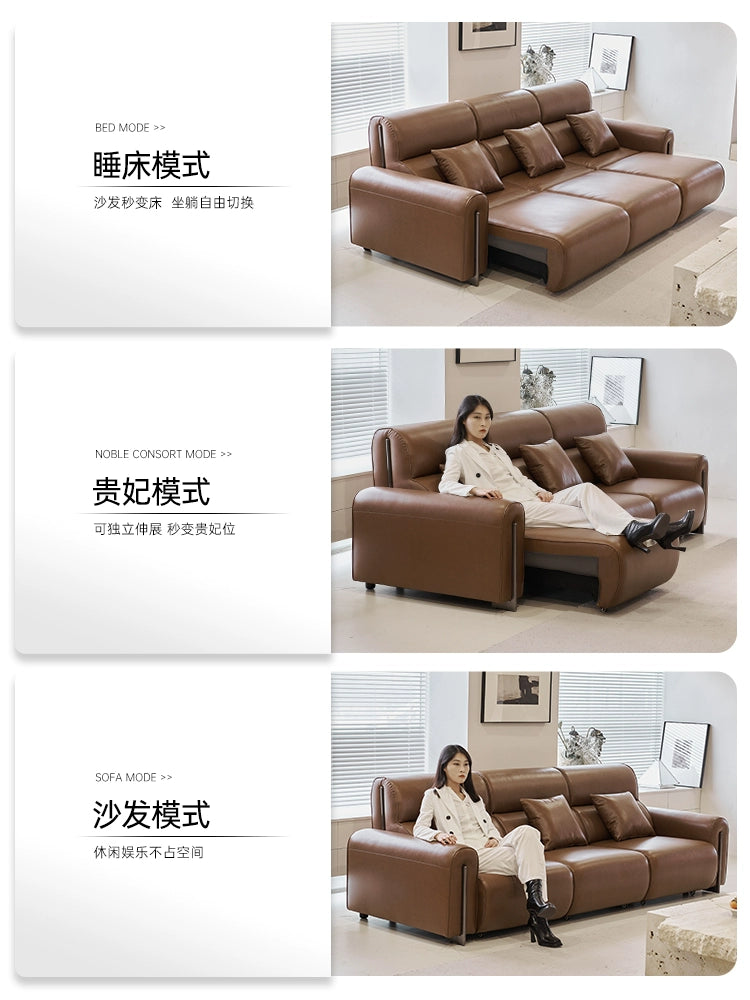 Zero Wall Electric Sofa First Layer Cowhide Modern Simple Size Apartment Living Room Telescopic Dual-purpose Sofa Bed
