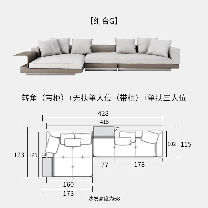 Italian Light Luxury Minimalist Connery Connery Cotton and Linen Fabric Sofa Combination Corner Arc Villa Large Flat Floor