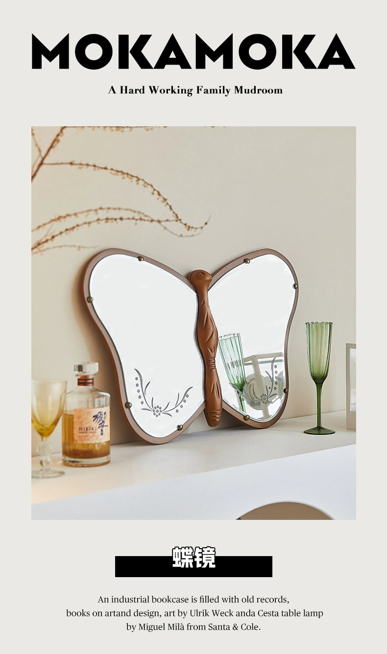 Schmetterlingsspiegel mittelalterlicher Massivholzspiegel handgeschnitzter französischer Kosmetikspiegel Halbkörperspiegel wandmontierter Enigma-Spiegel