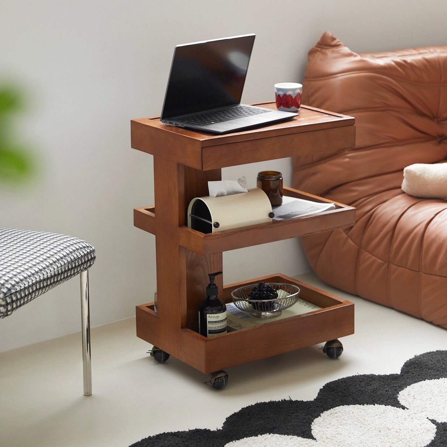 Trolley Rack Solid Wood Retro Living Room Sofa Side Few Modern Simple Balcony Casual Table