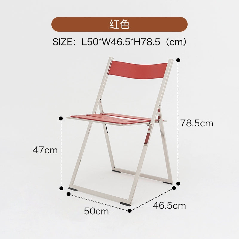 Klappbarer Esszimmerstuhl aus Edelstahl, nordischer moderner Stuhl für Zuhause und Café, leichter Luxus-Sattellederstuhl