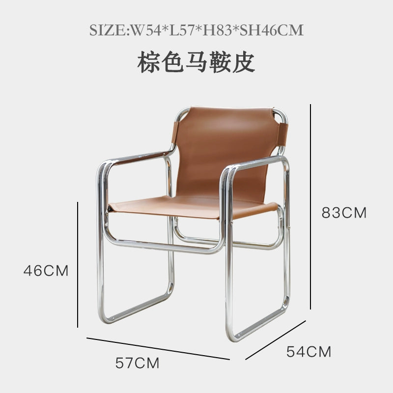 Esszimmerstuhl aus Sattelleder im nordischen Industriestil, leichter Luxus, High Sense, Home Master Chair, mittelalterliche Eisenkunst