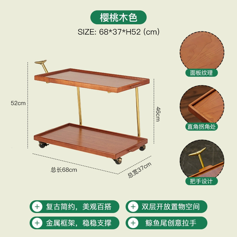 Whale Cart Rack Medieval Movable Small Coffee Table with Wheels Sofa Side Few Solid Wood Ins Popular